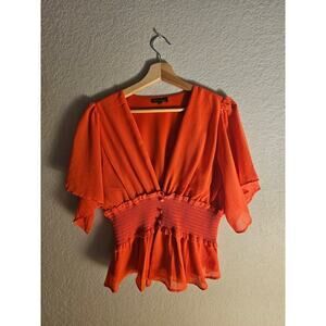 Shinestar Orange Bell Sleeve Blouse - Women's Size Large